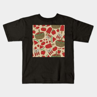 Red Picnic Pattern Food Kids T-Shirt
